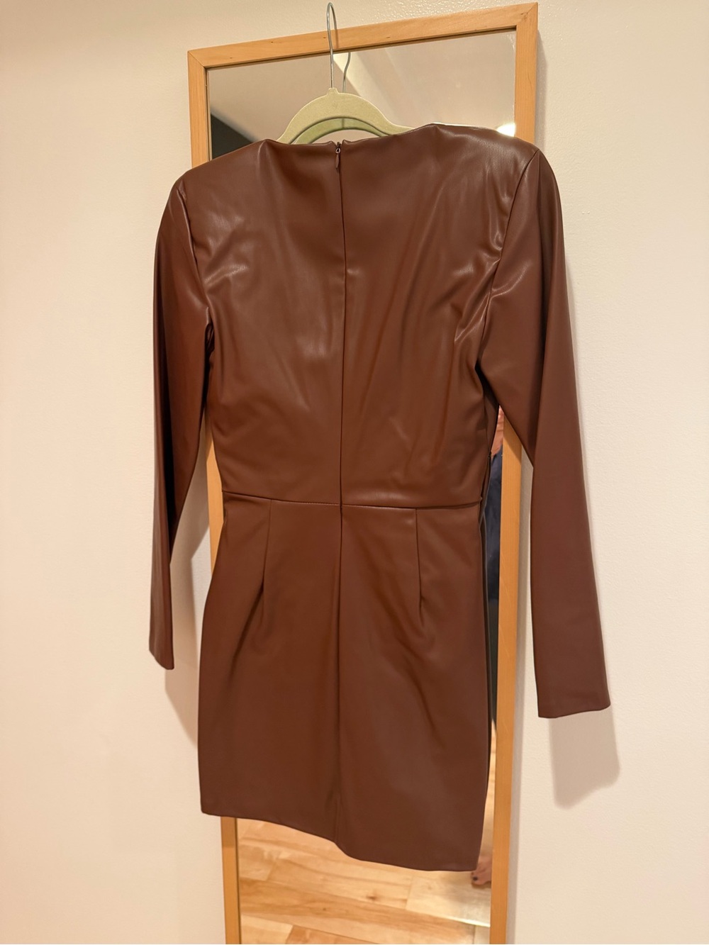 ZARA Brown Faux Leather Draped Ruched Wrap Mini Dress Size M - Picture 6 of 6
